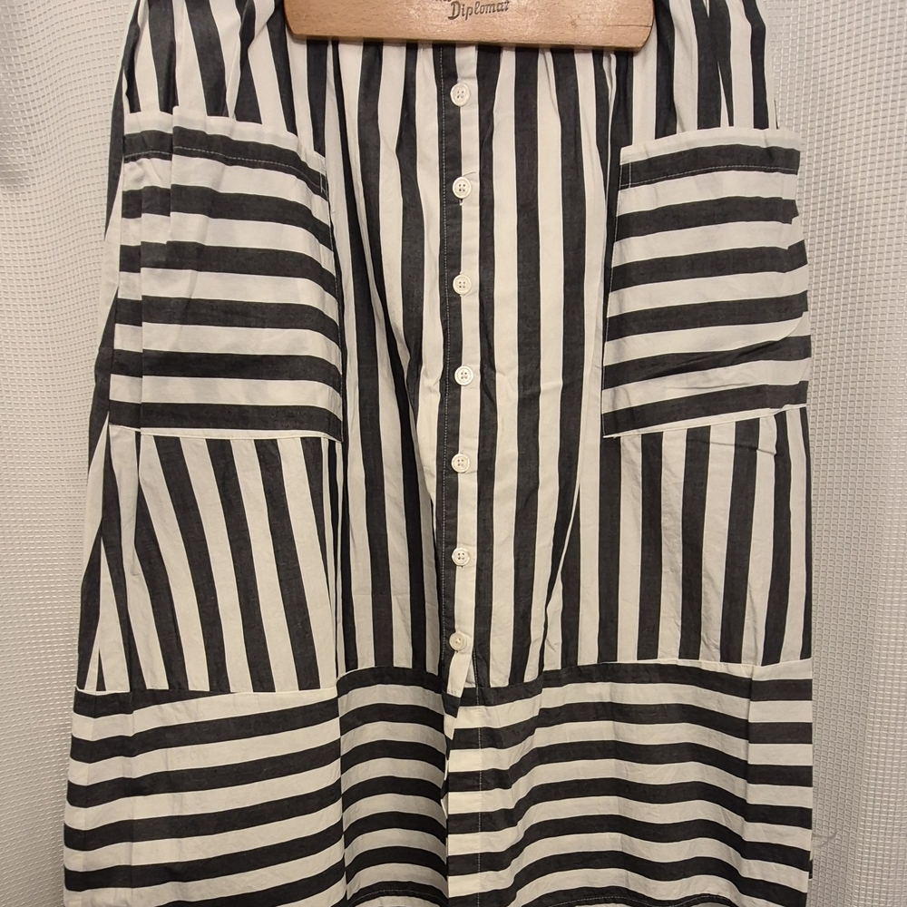 Black and White Striped Button-Front Dress
